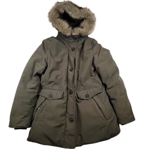 Uniqlo Damen Daunenmischung Parka Jacke Gr. Medium oliv Kunstfell Kapuze Outdoor - Bild 1 von 8