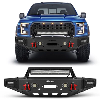Parachoques delantero de acero con luz LED y kit de placa de cabrestante para Ford F150 F-150 2015-2017 Foto 1 de 4