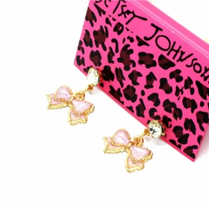 New Lovely Pink Enamel Girl Style Bow Crystal Fashion Gift Stand Earrings - Imagen 1 de 2