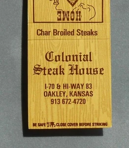 1980s? Colonial Steak House Dave and Sherri Nelson Oakley KS Logan Co Matchbook - Picture 1 of 1