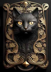 Black Cat Golden Art Deco PREMIUM POSTER FILM PRINT HIGH QUALITY Thick paper - Picture 1 of 2