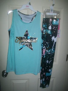 NWT GIRLS JUSTICE DANCE SHIRT & LEGGINGS SZ large 12-14 l - Picture 1 of 4