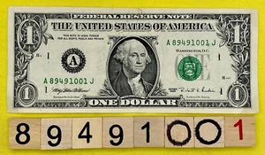 ERROR Over Inking Low Shift T Seal Serial # Fancy Serial Number One Dollar Bill - Picture 1 of 12