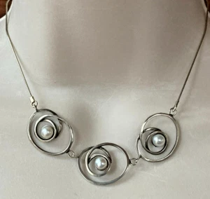 Collar de perlas cultivadas de plata esterlina 925 firmado YAM Michal & Yuval Israel - Imagen 1 de 5