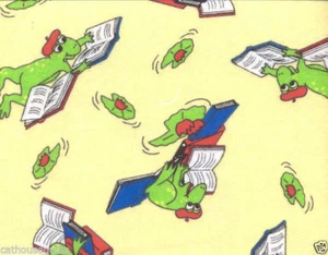 Reading Frogs Yellow FLANNEL Quilt Fabric - Fat Quarter - Picture 1 of 2