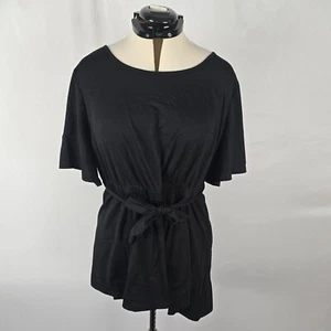 Bloomchic Blouse Women's 2X Black Short Sleeve Belted Slit Fit & Flare NWT - Picture 1 of 14