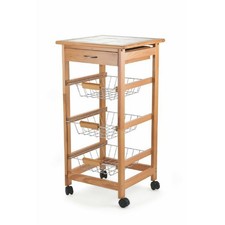 CARRELLO CUCINA 37X37X75 CM LEGNO CILIEGIA TOP IN CERAMICA E 3 CESTE IN METALLO