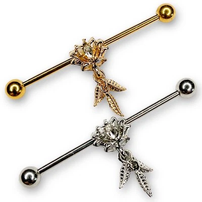 14 克白色 cz 金银 IP 莲花吊坠羽毛工业条 H — 第 1/4 张图片