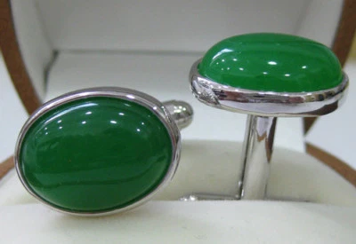 Green Jade Round Agate Men Cufflinks Wedding Party Shirt Clip Cuff Links Jewelry - Image 1 of 4