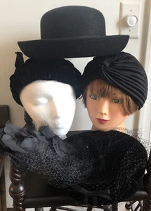 Vintage Black Hats Cloche Pillbox Juliette Cap Fascinator Beret Fedora Lot of 5 - Bild 1 von 22