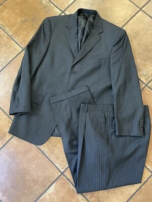 COLECCIÓN DANIEL CREMIEUX Hecho en EE. UU. Traje de Lana a Rayas en Gris de Todos los Días 44 R Foto 1 de 4