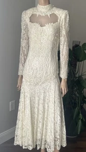 Vintage Judith Ann Brautkleid Spitze Perlen Damen Gr. S Langarm Kunstperlen - Bild 1 von 15