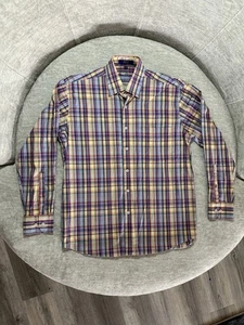 Alan Flusser Button Down Men's Dress Shirt Plaid Size Medium Purple Yellow - Picture 1 of 3
