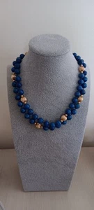 VINTAGE ESTATE LARGE & LONG 34 IN. LAPIS LAZUNI WITH 14K GOLD BEADS - Picture 1 of 4
