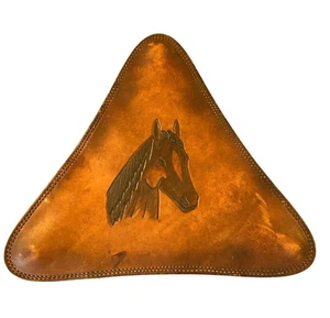 Vintage Tooled Leather Horse Wall Art Triangle Western Decor Saddle Style - Picture 1 of 15