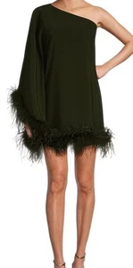 Antonio Melani 12 Cosima Feather Trim Asymmetrical One Sleeve Shift Mini Dress - Picture 1 of 12