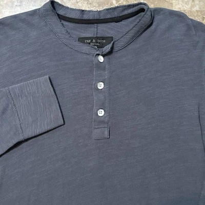 Rag And Bone Shirt Mens Small Blue Long Sleeve Henley Peruvian Cotton Lounge - Image 1 of 4