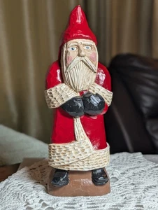 Statuina Babbo Natale vintage in legno intagliato a mano firmata arte popolare dipinta a mano - Foto 1 di 11