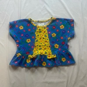 Vintage Healthtex Shirt Kinder Größe 6 blau gelb Blumen Hippie Rüschen Top Schleifen - Bild 1 von 10