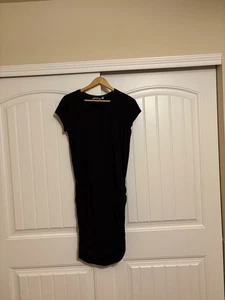 Athleta Topanga Tee Dress Medium Black Short Sleeve Ruched Stretch Casual Beach - Picture 1 of 3