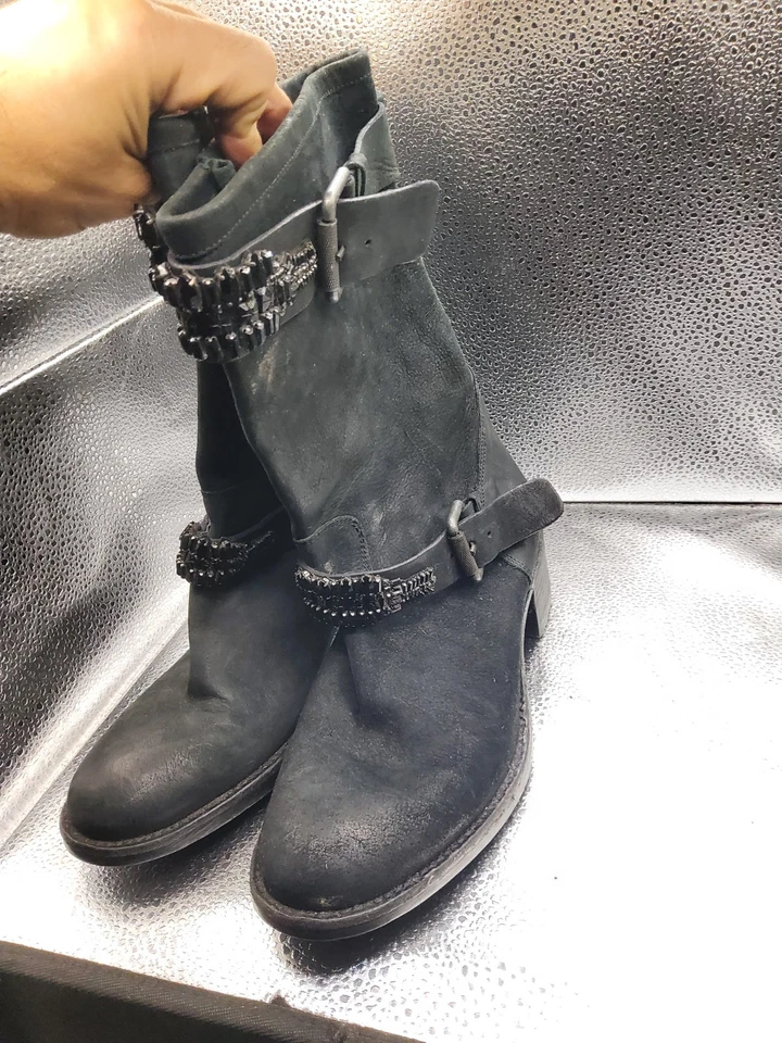 Vera Wang Lavanda Negro Uma Cuero Ingeniero Moto Botas Talla 10m Foto 1 de 4