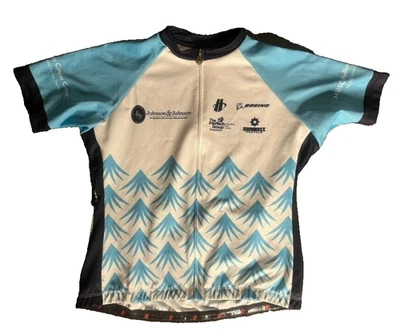 Jersey Ciclismo Hincapie XL CREMALLERA COMPLETA AZUL BLANCO PATROCINADO BOLSILLOS TRASEROS AOP Foto 1 de 4