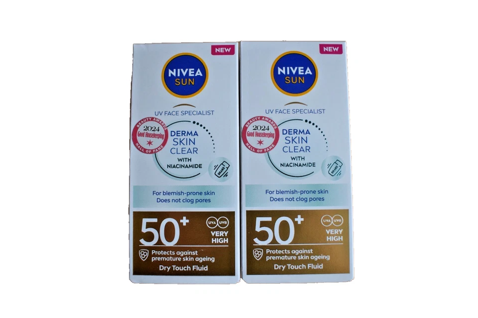 2x NIVEA SUN Derma Skin Clear with Niacinamide SPF50+ 40ml UV Protection Cream