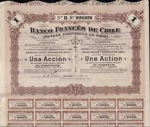 BANK / BANCO FRANCES DE CHILE Una Accion SANTIAGO 1917 dividend coupons 7-40 - Picture 1 of 2