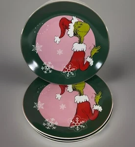 4 pc Dr. Seuss’ The Grinch Holiday Pink, Green & Gold Dinner Plates 10 5/8” NEW! - Picture 1 of 8
