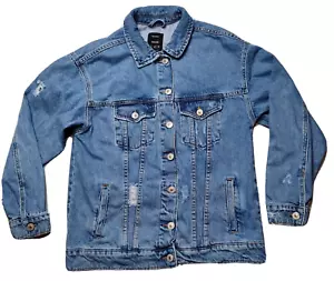 BERSKHA Women XS Blue Distressed Denim Jean Jacket - Picture 1 of 15