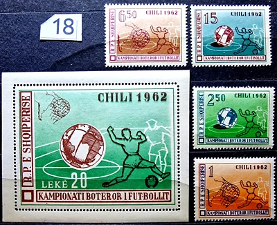 阿尔巴尼亚 1962 年全新邮票奥运会足球足球 5 张邮票全套 Mi 48.00 欧元 — 第 1/4 张图片