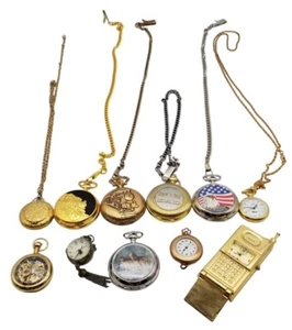 Lot Of 10 Pocket Watches & 1 Gold Phone Prop Watch - Not Working - Picture 1 of 13