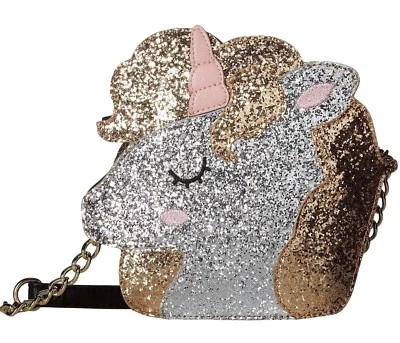 Luv Betsey Johnson Kitsch Unicorn Crossbody Bag Gemz Glitter Purse Silver Gold - Image 1 of 4