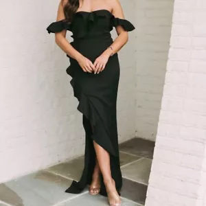 Do + Be Womens Dress Black Sweetheart Neck Slit Off The Shoulder Sleeve S New - Picture 1 of 5