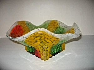 Murano Style Tutti Frutti Ruffled Glass Bright Colorful Serving Bowl 5.5"Tall - Picture 1 of 7