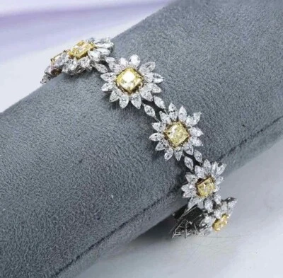 Floral Wedding Tennis Bracelet With 17.98TCW Cushion Citrine & Marquise Sapphire - Image 1 of 4