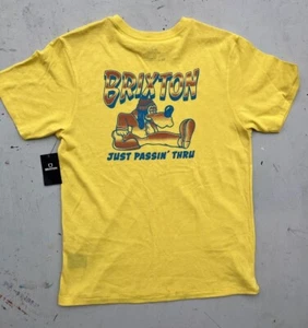Men's Brixton T-Shirt Yellow Spell-Out Logo M Streetwear Casual Summer NWT Beach - Picture 1 of 12