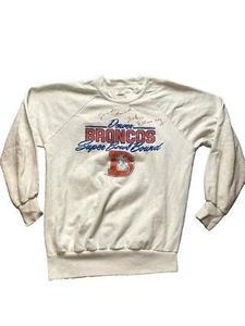 VTG Denver Broncos Sweatshirt Adult Medium Super Bowl JOHN ELWAY Autographed Men - Picture 1 of 10