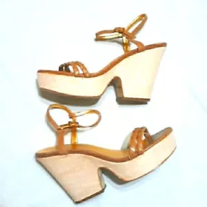 Sandali con tacco grosso Kate Spade platform marrone e oro con cinturino taglia 9 - Foto 1 di 10