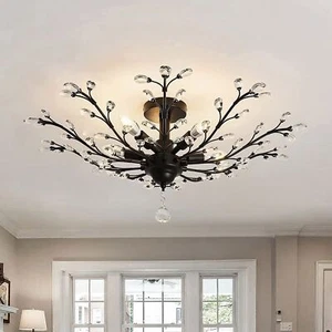 Industry 5 Lights Crystal Chandelier with Branches Flower Pendant Ceiling Lamp - Picture 1 of 19