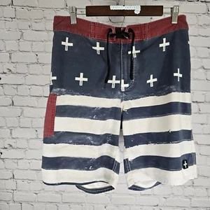 Tavik Red White Blue Distressed Board Shorts Side Pocket Size 32 - Picture 1 of 6