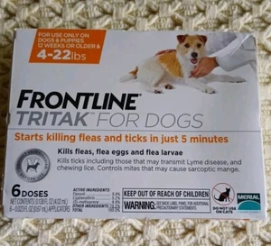 Frontline Tritak 6 DOSES Flea Tick Lice Remedy For Dogs 4-22 lbs | New In Box - Picture 1 of 3