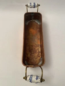 Vintage rare copper rectangular planter Pot ceramic blue white handles Patina - Picture 1 of 10