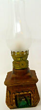 VTG Mini Brown Ceramic Oil Lamp Clear Frosted Globe Fireplace 8.25" Tall