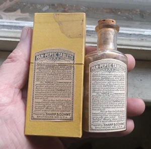 SHARP & DOHME BALTIMORE EMB W/LABEL & BOX PAN PEPTIC TABLETS WITH CAFFEINE 1890s - Picture 1 of 7