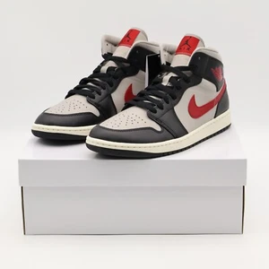 BQ6472-060 Nike WMNS Air Jordan 1 Mid Black Grey Gym Red - Picture 1 of 10