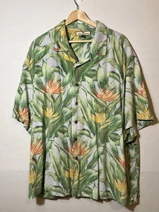 Tommy Bahama Camicia Hawaiana Uomo 3XL Grande Verde e Blu Foglia Design Relax Seta - Foto 1 di 10