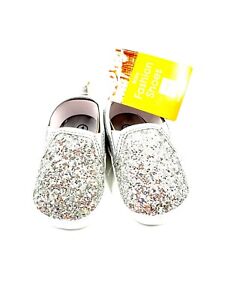 Baby Girl Fashion Slip On Silver Glitter Crib Prewalker Shoes 0-6m Soft Sole NWT