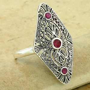 NATURAL STONES SEE BELOW 925 STERLING SILVER DECO ANTIQUE STYLE RING       1104X - Picture 1 of 3