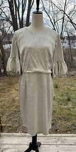 Donna Morgan Gold Metallic Rouched Bell Sleeve Women’s Dress Sz 14 - Picture 1 of 12
